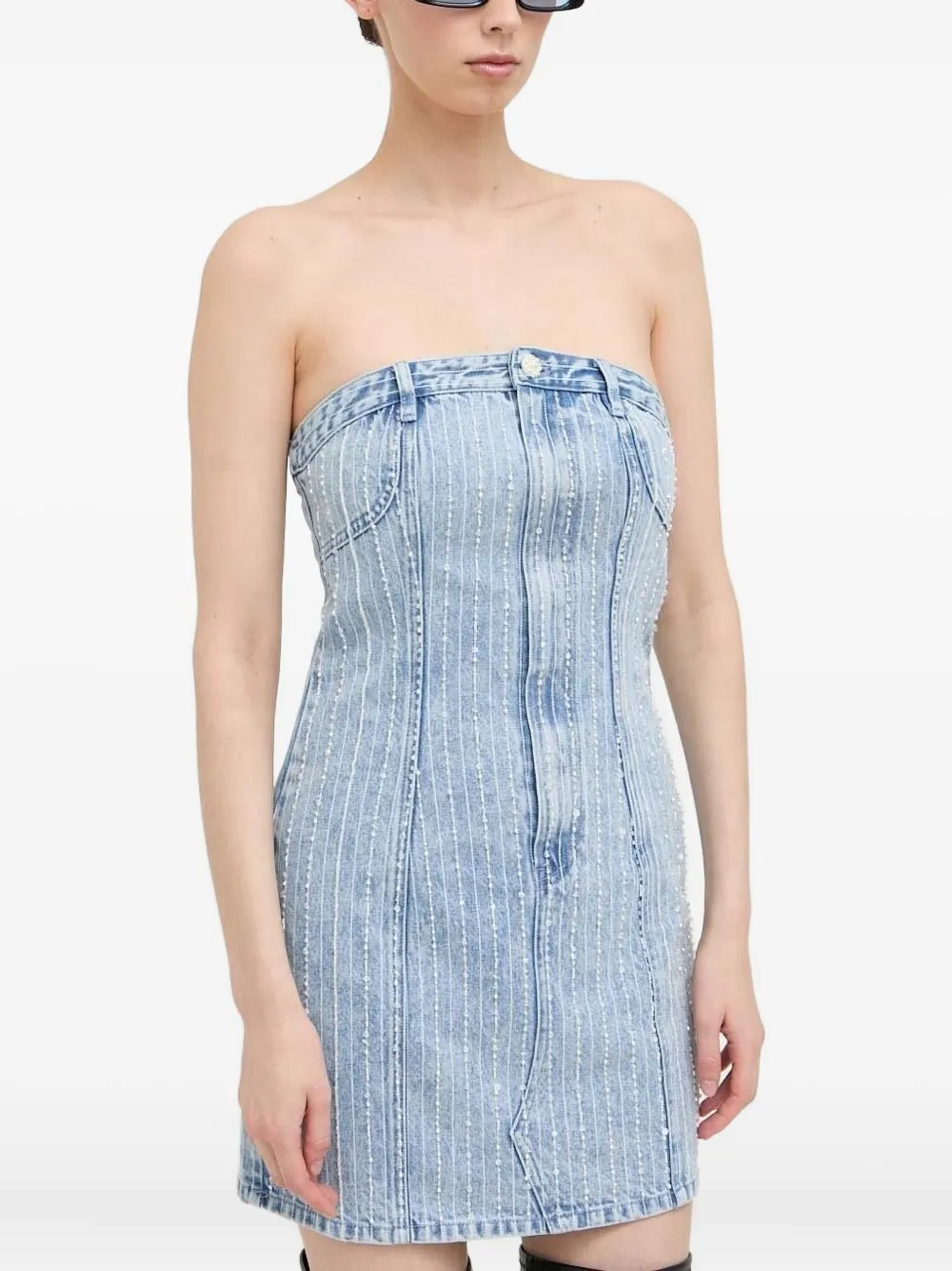 Miss Sixty Denim mini-jurk verfraaid met parel Blauw