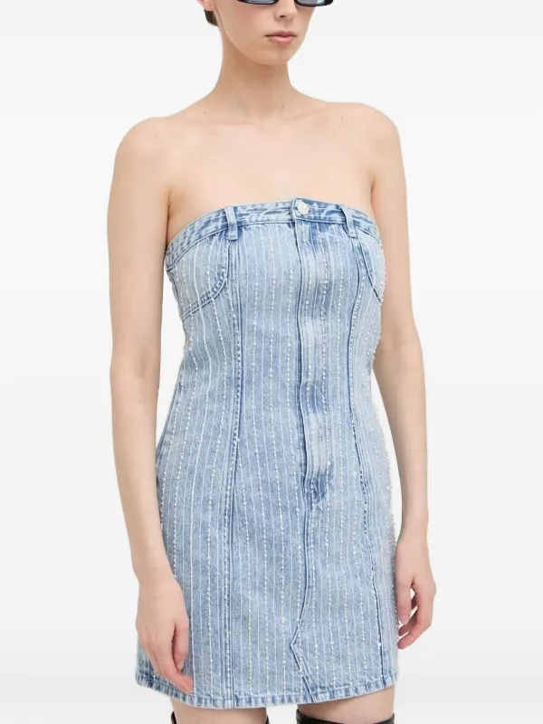 Miss Sixty Pearl-Embellished Denim Mini Dress - Blue