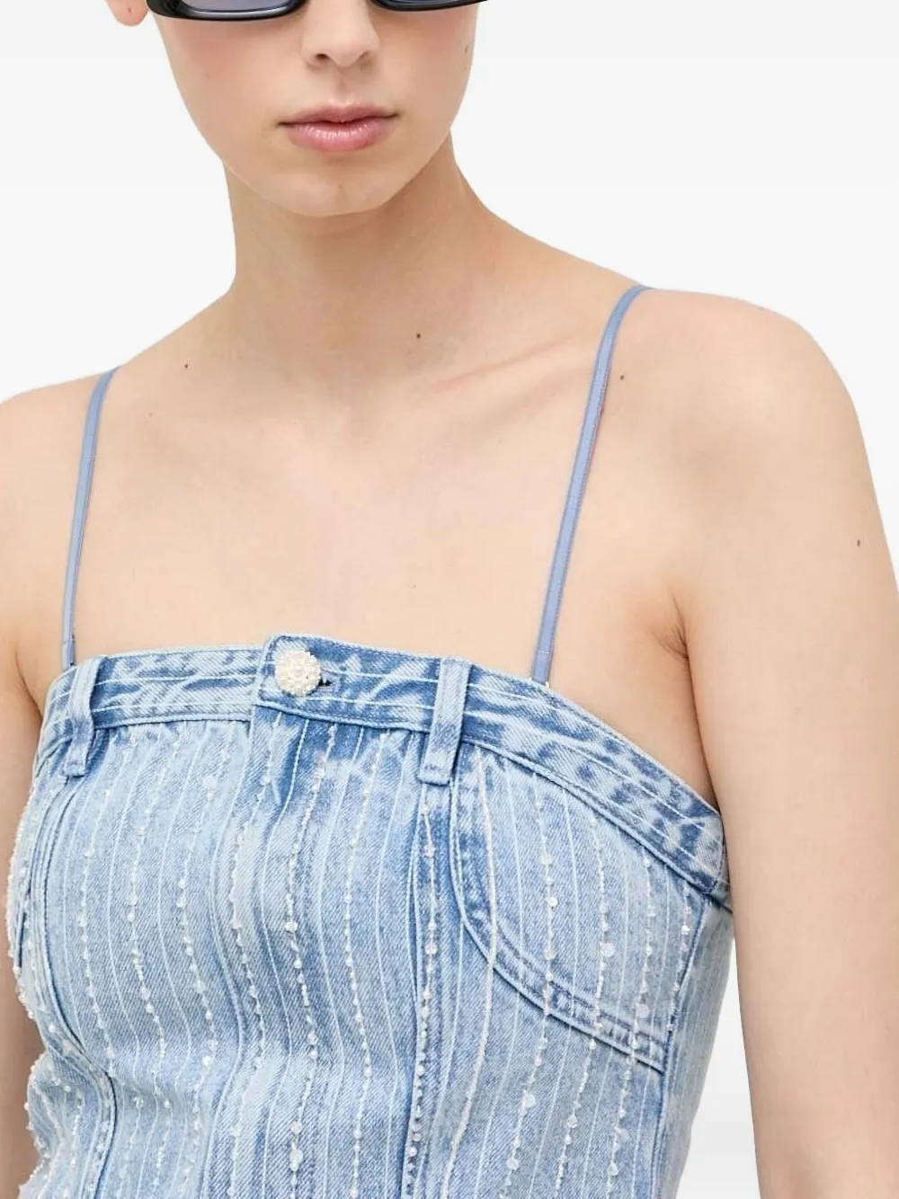 Miss Sixty Denim mini-jurk verfraaid met parel Blauw