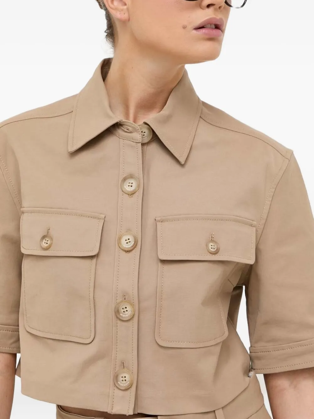 Miss Sixty Cropped shirt met geborduurd logo Beige
