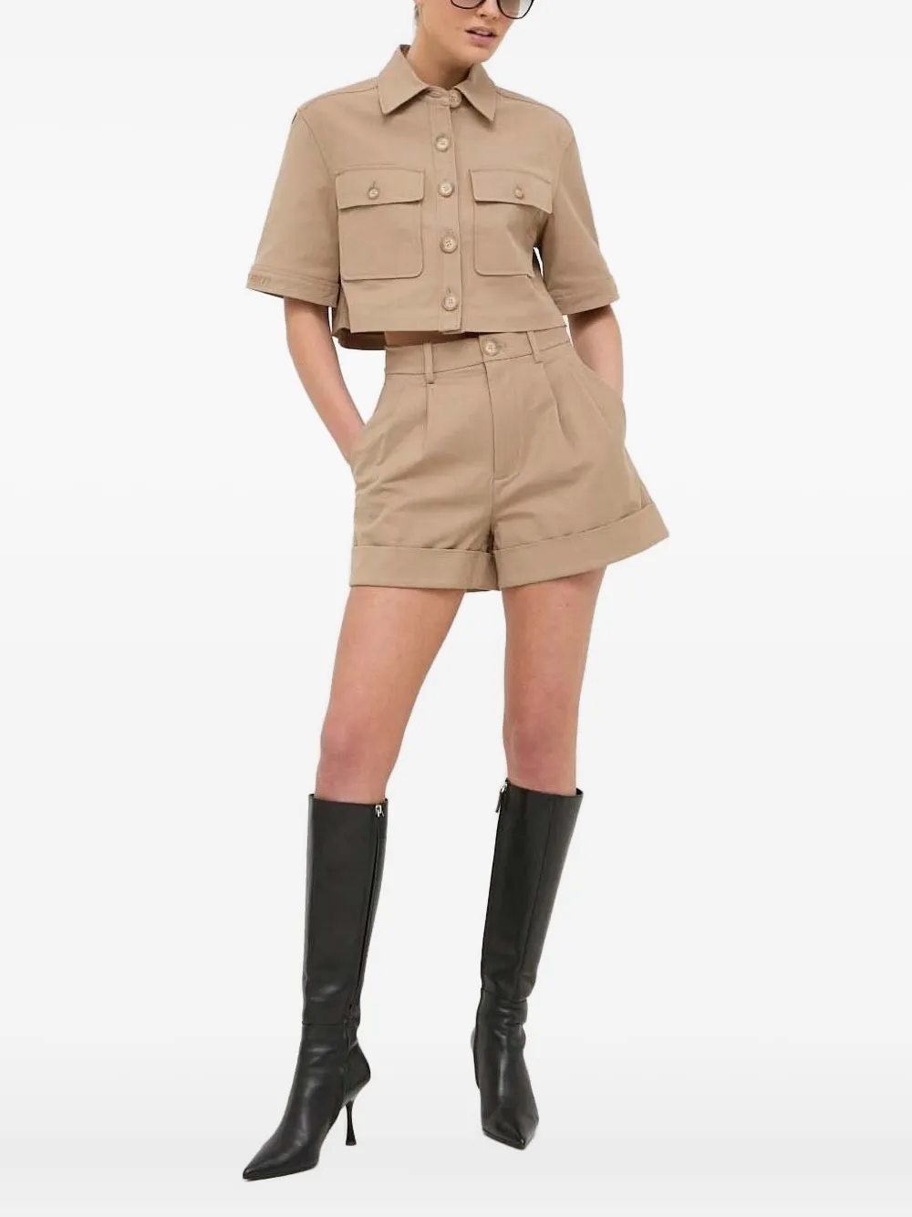 Miss Sixty Cropped shirt met geborduurd logo Beige