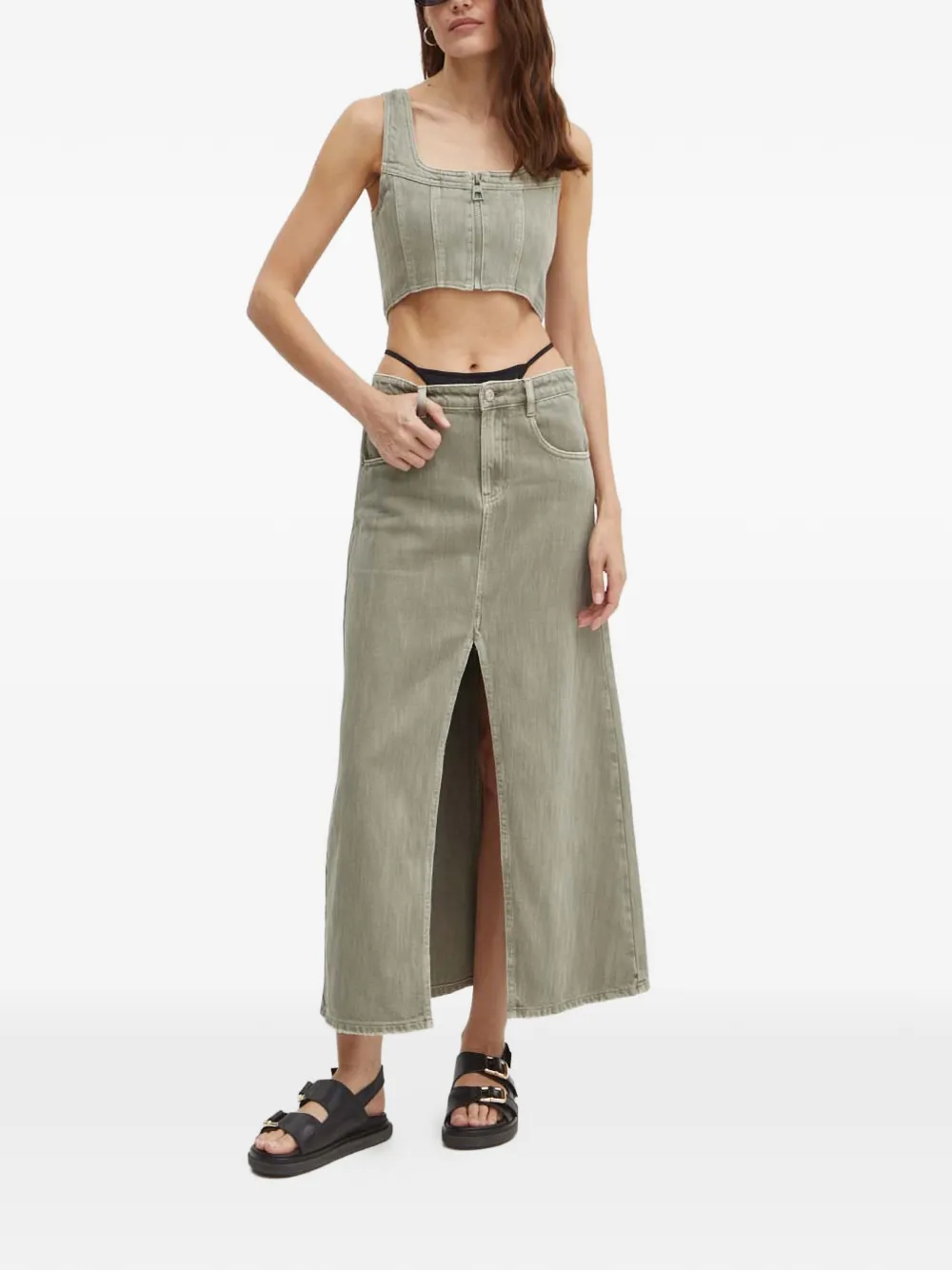  Miss Sixty Zip Cropped Top - Grey 