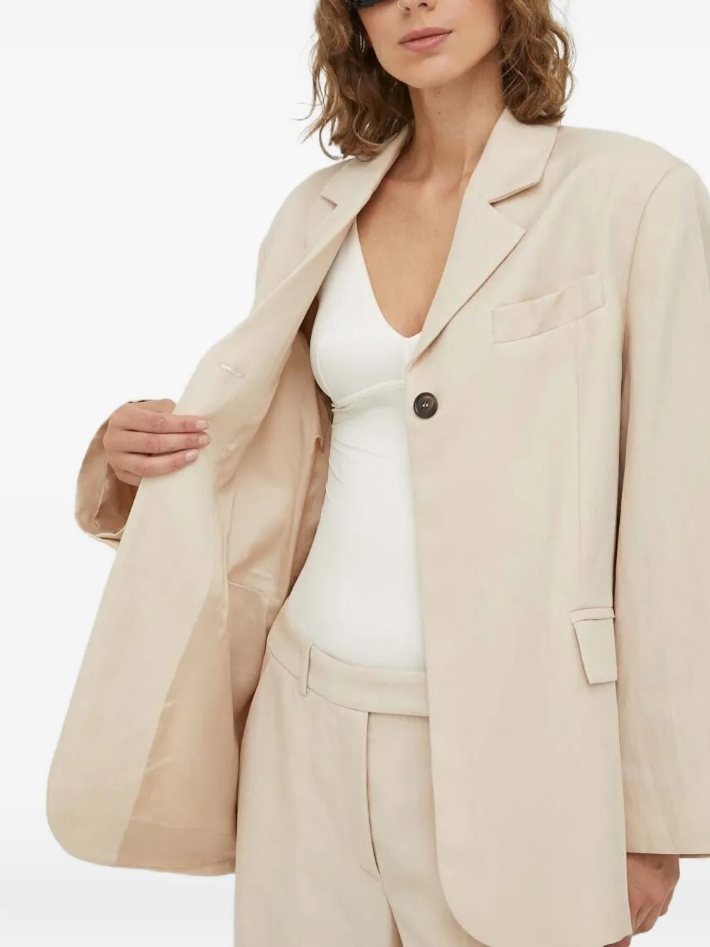 Lovechild Belted Notched-lapel Blazer In Neutral