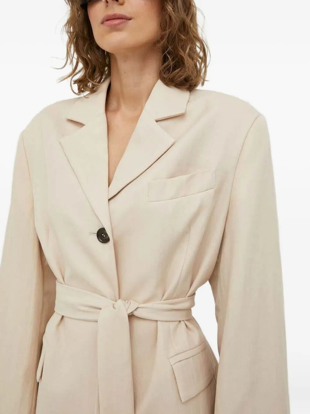 Lovechild Belted Notched-lapel Blazer In Neutral
