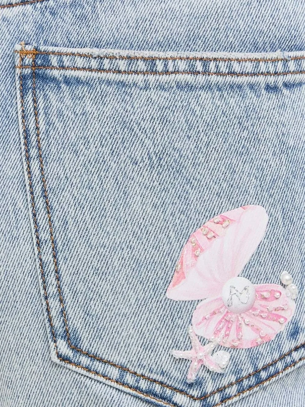 Miss Sixty Mushroom-embellished Denim Shorts In Blue
