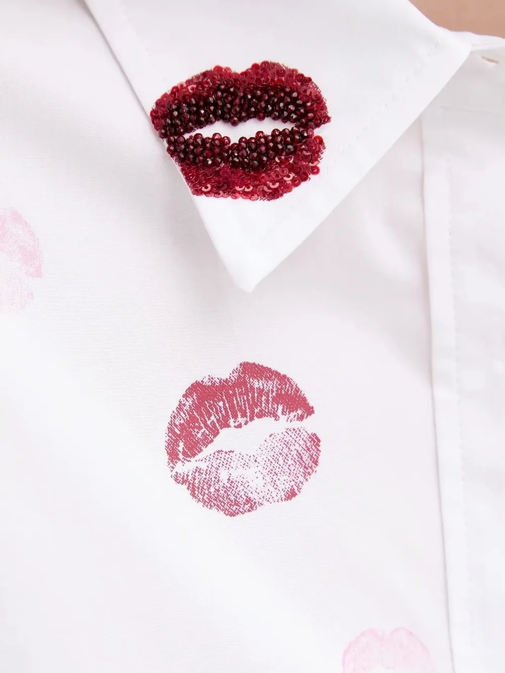 Miss Sixty Lips-print Sequin-embellished Shirt In White