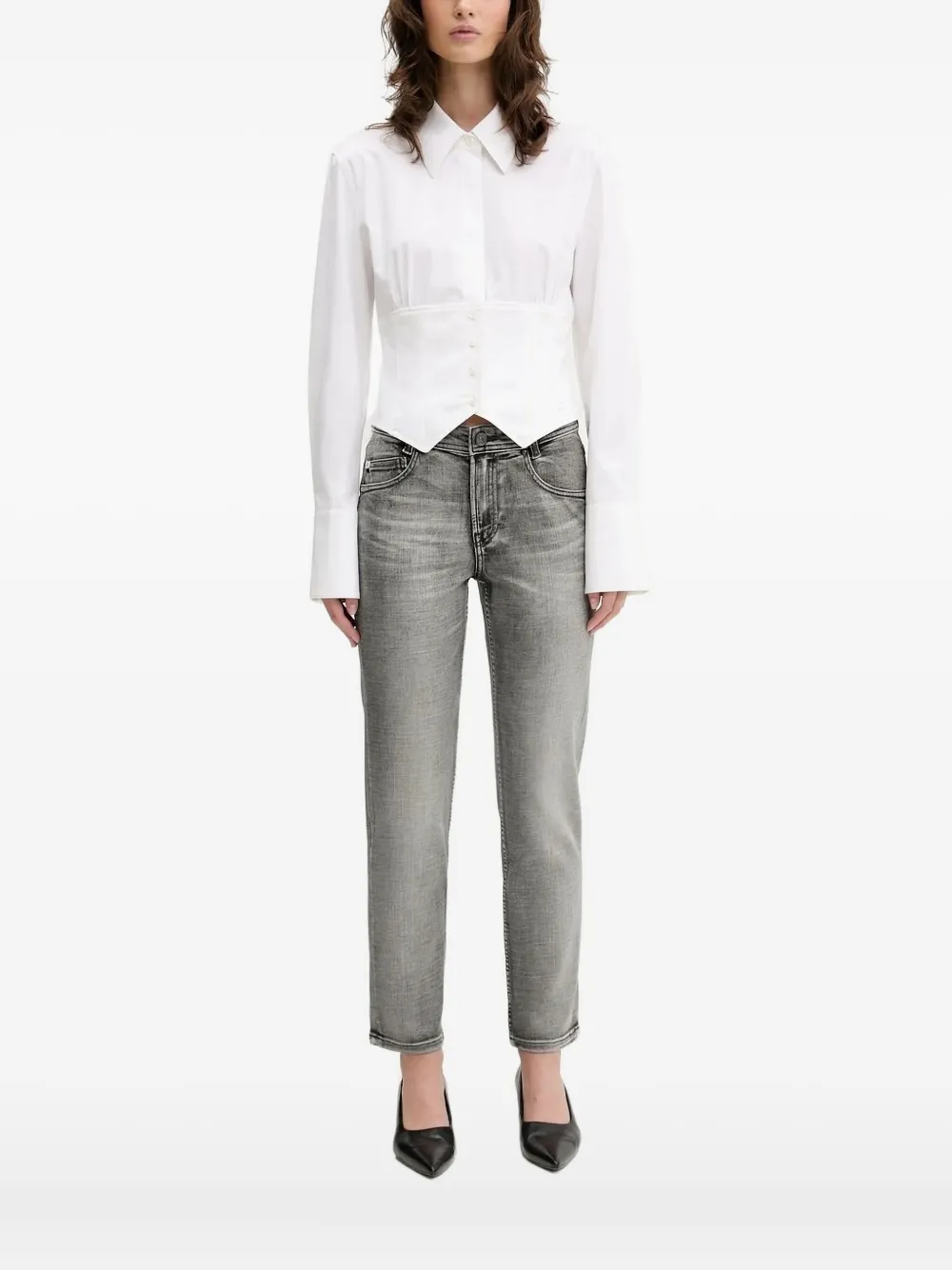 Miss Sixty Popeline blouse met gesmockte taille Wit