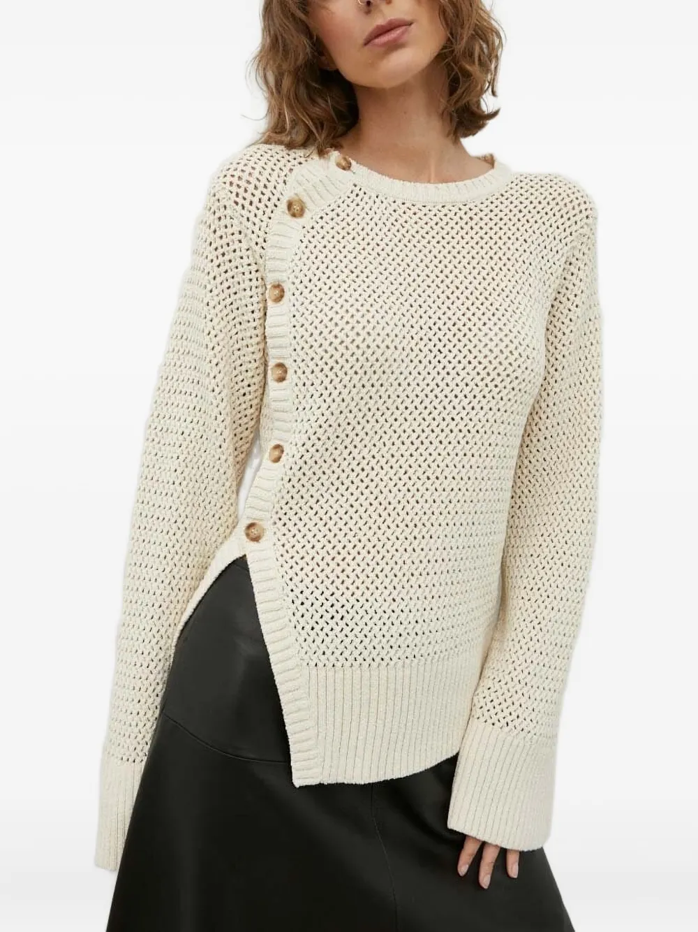 Lovechild Button-detail Open-knit Sweater In White