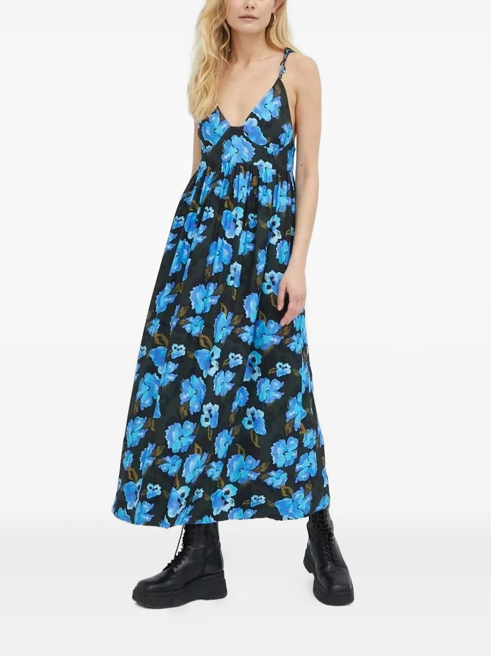 Lovechild Mimi midi-jurk met bloemenprint en gestrikt bandje Zwart