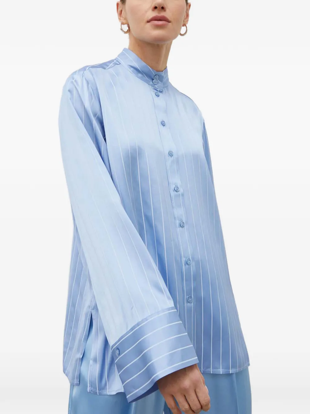 Striped Mandarin-Collar Shirt
