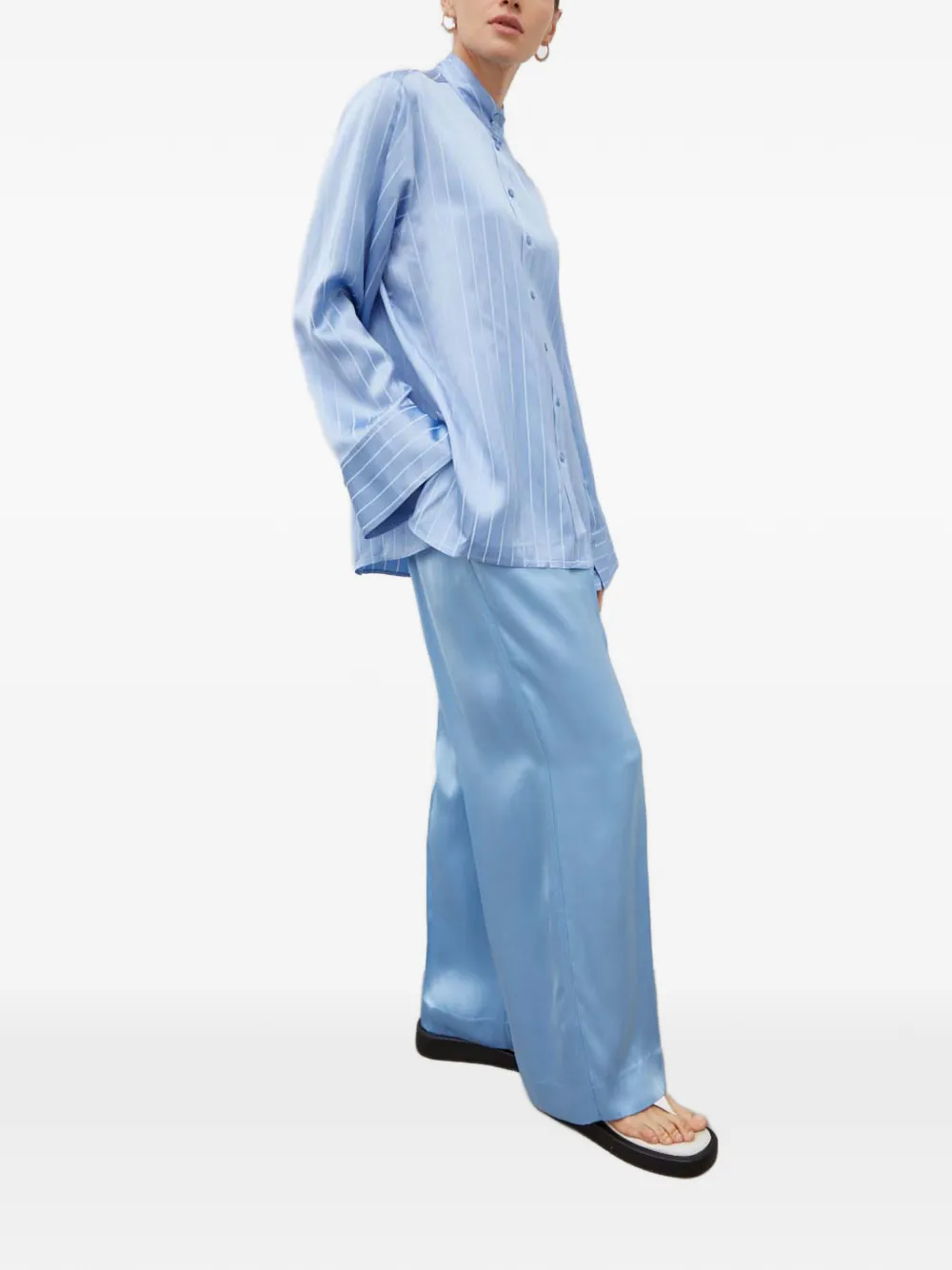 Striped Mandarin-Collar Shirt