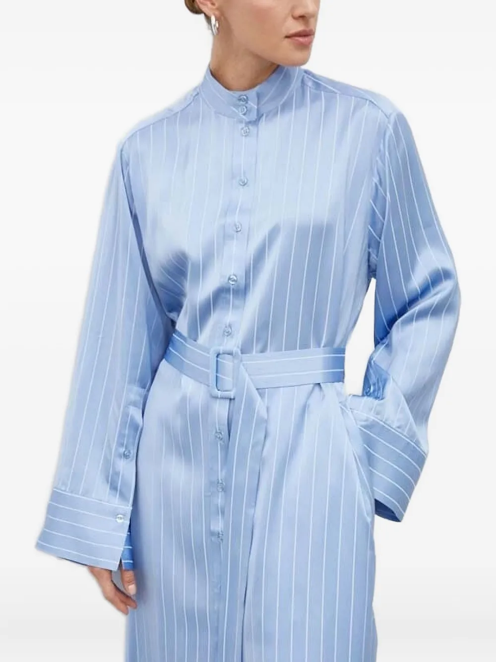 Lovechild Midi-jurk met krijtstreep en ceintuur - Blauw