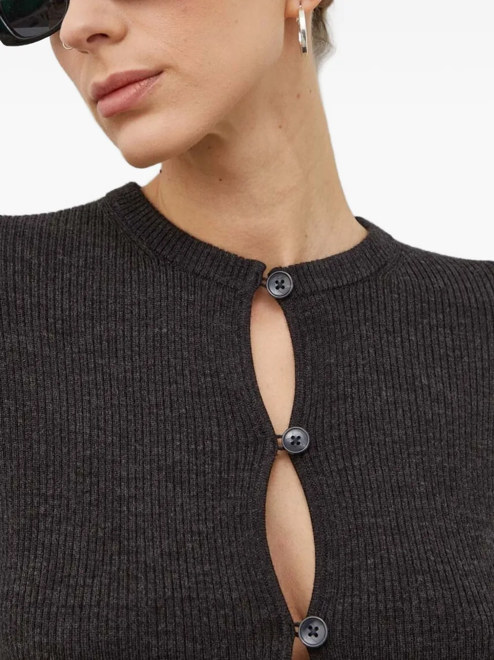 Lovechild Ribbed Button Cardigan In Black