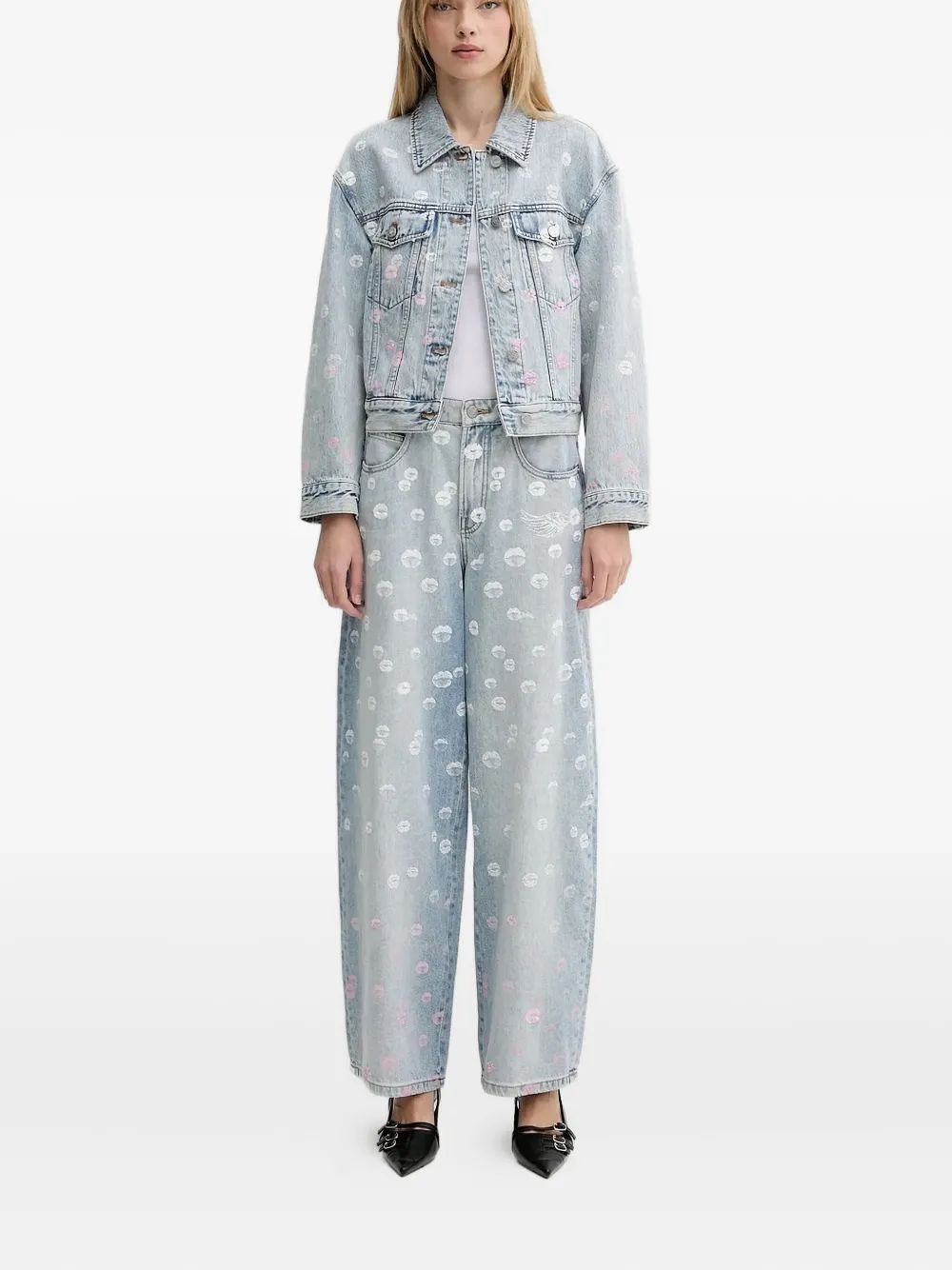 Miss Sixty Lip-print Sequin Jeans In Blue