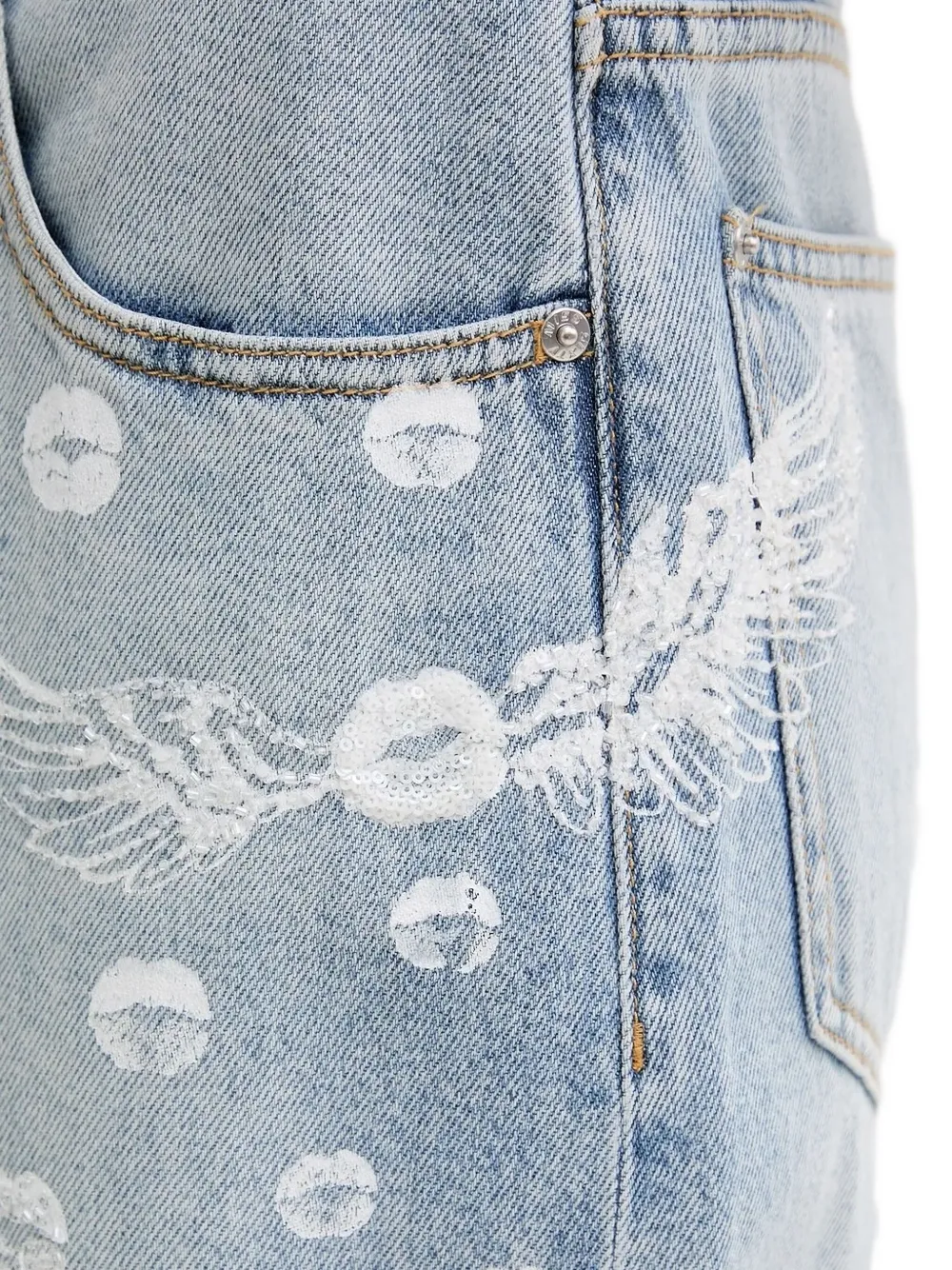 Miss Sixty Lip-print Sequin Jeans In Blue