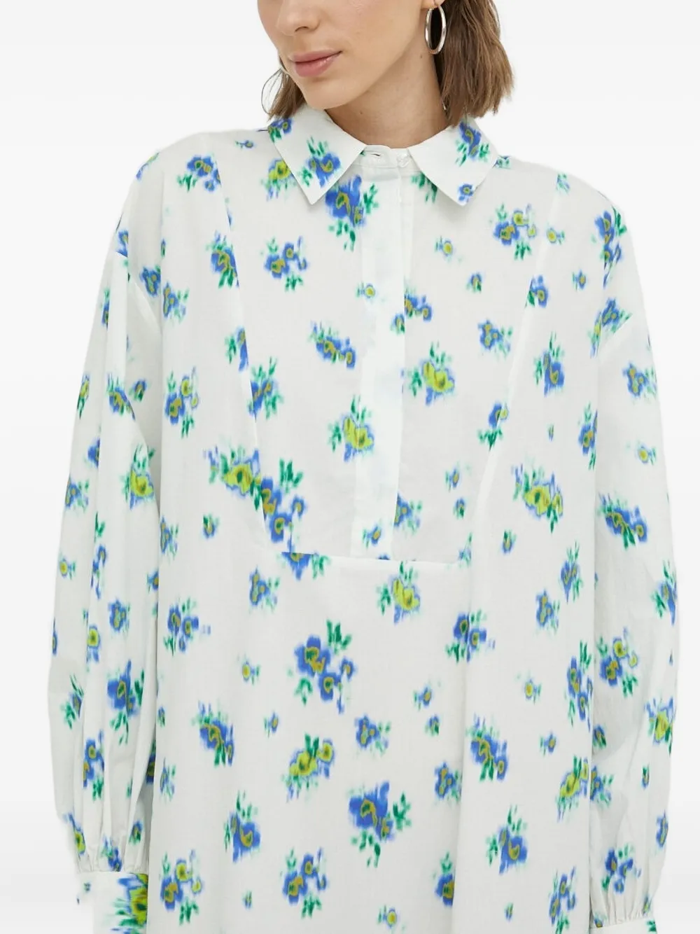 Lovechild floral-print shirt midi dress - Wit