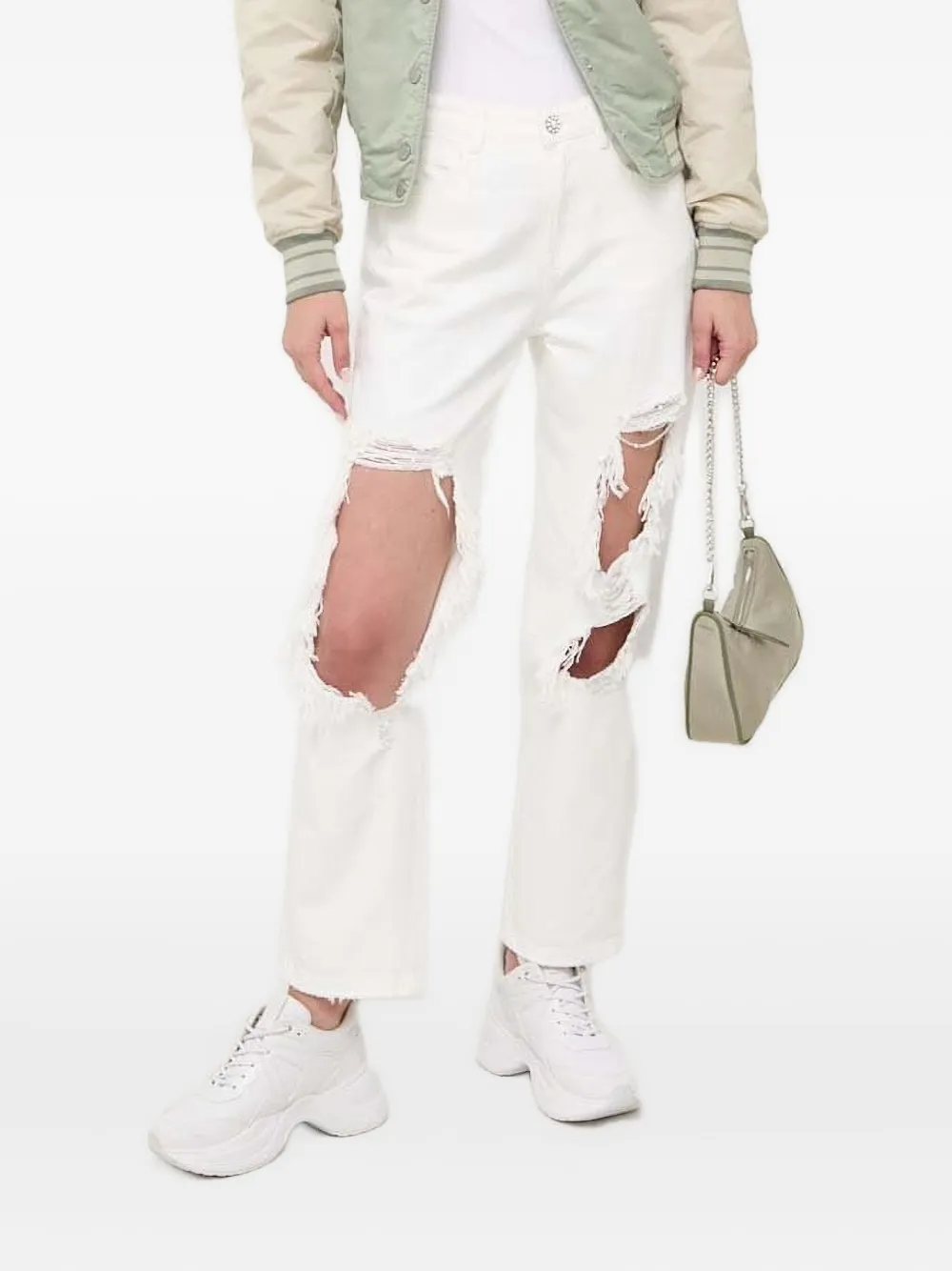 Miss Sixty frayed pearl-embellished jeans - ホワイト Miss Sixty frayed pearl-embellished jeans - ホワイト