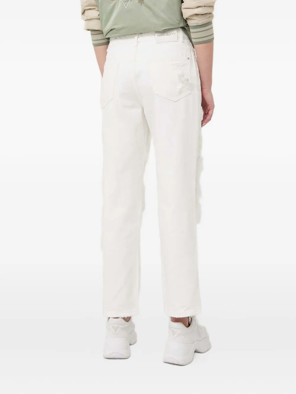 Miss Sixty frayed pearl-embellished jeans - Wit