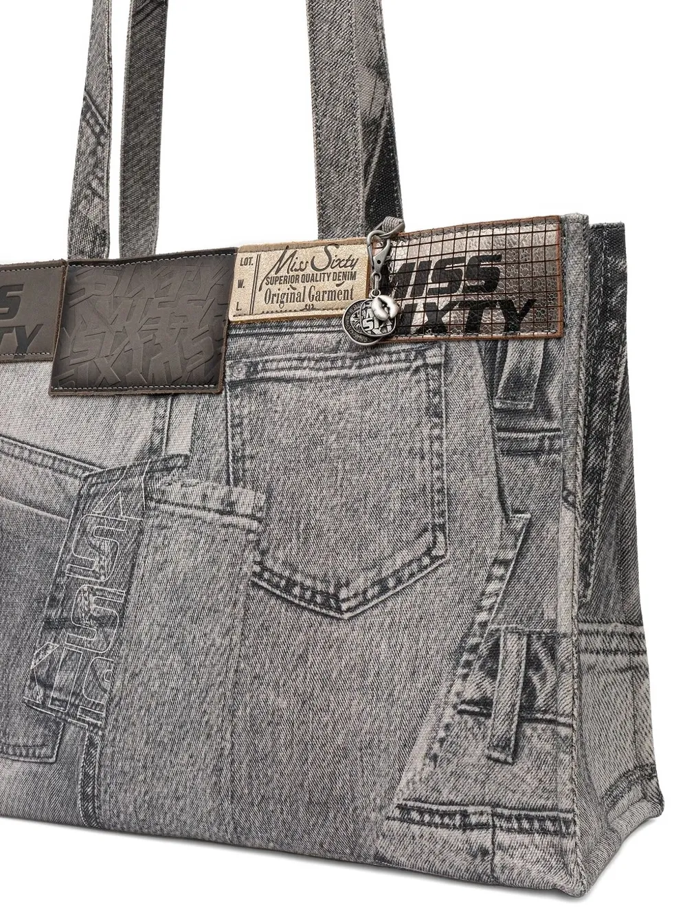 Miss Sixty Denim-print Tote Bag In Gray