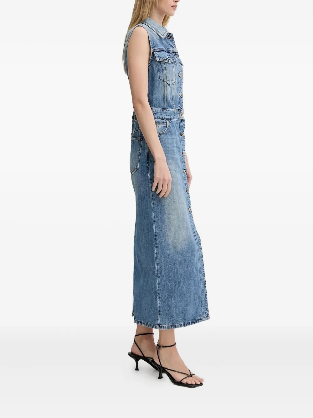 Miss Sixty Mouwloze denim midi-jurk met knopen - Blauw