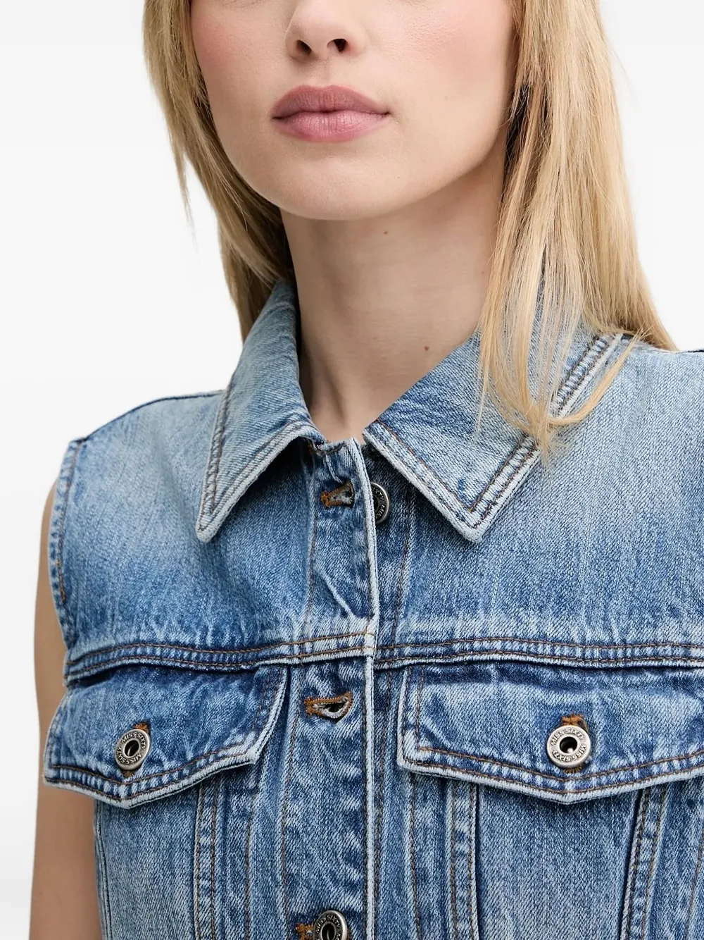 Miss Sixty Sleeveless Button-front Denim Midi Dress In Blue