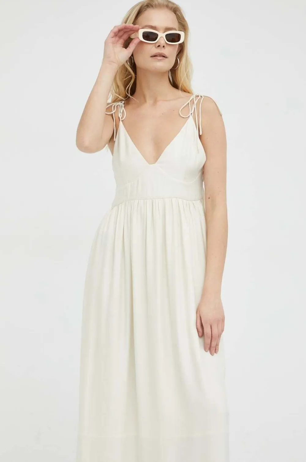 lovechild Midi-jurk met gestrikte bandjes Beige