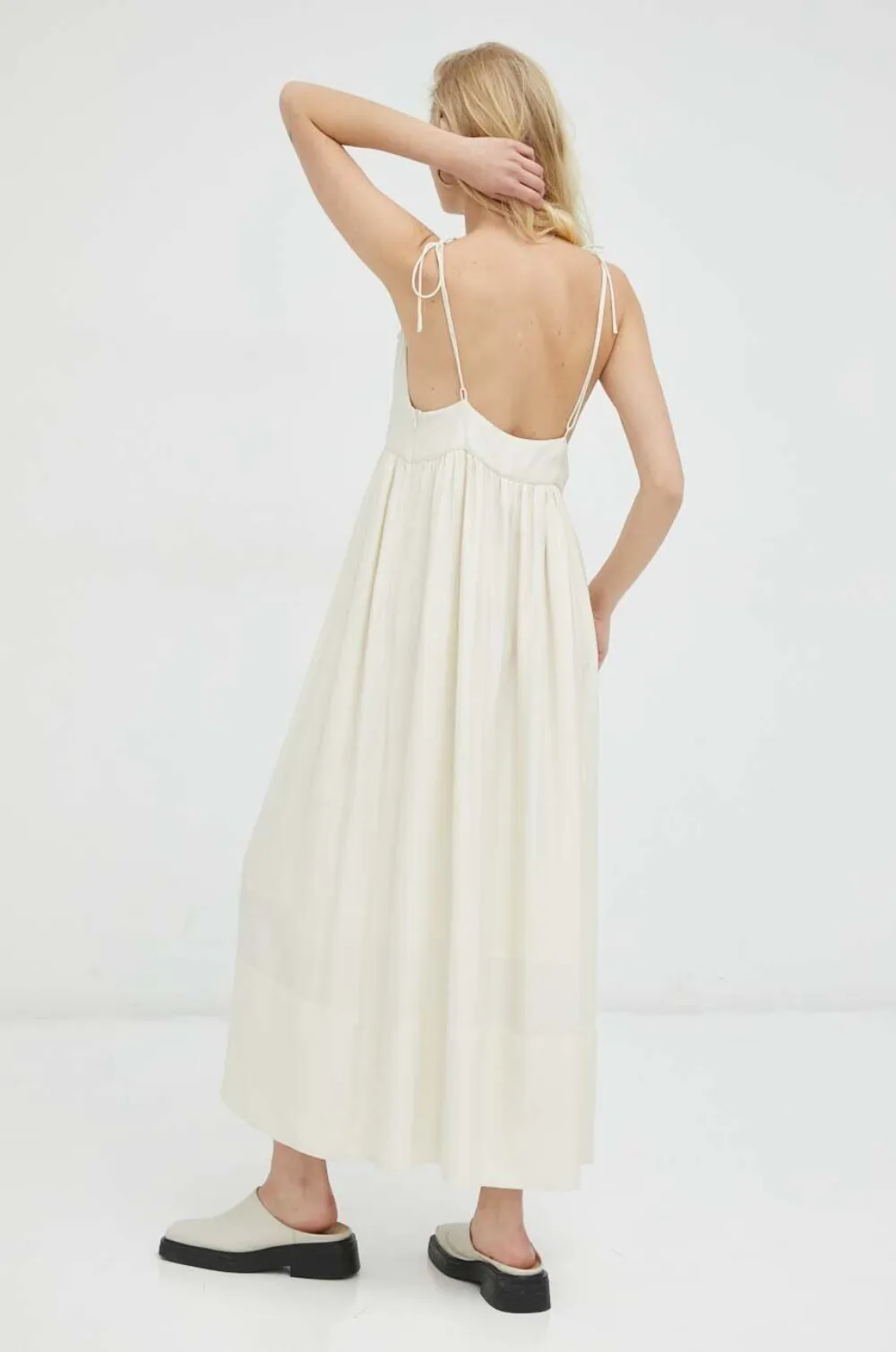 lovechild Midi-jurk met gestrikte bandjes Beige