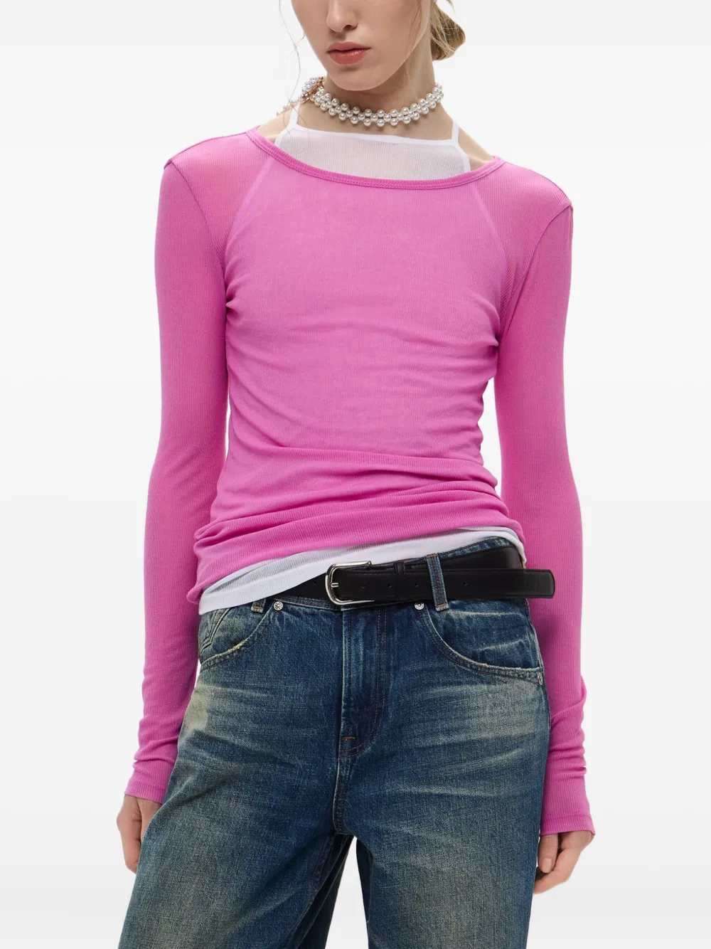 Miss Sixty Ribbed T-shirt In Pink