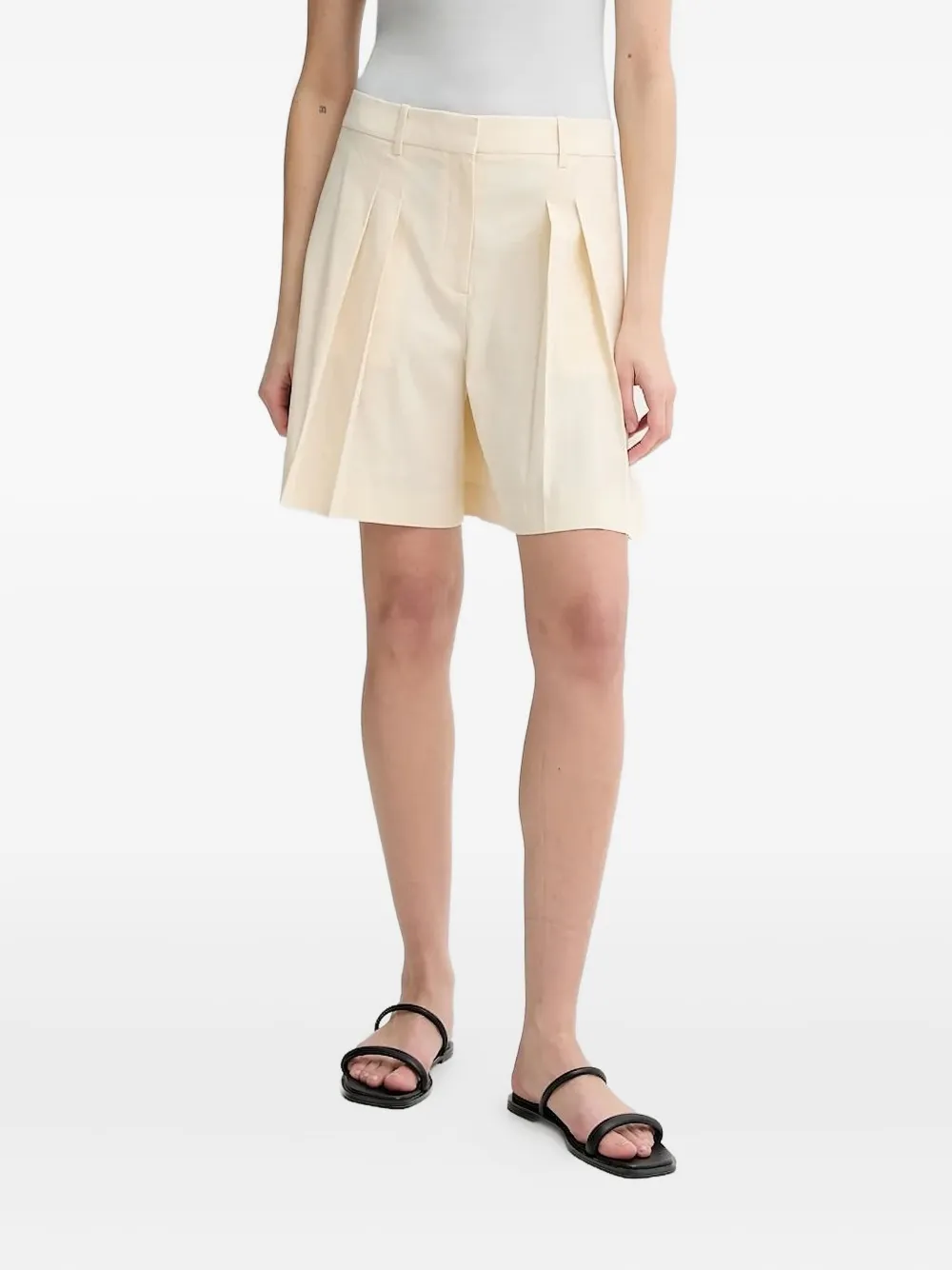Theory Pleated-front Tailored Shorts In Neutral