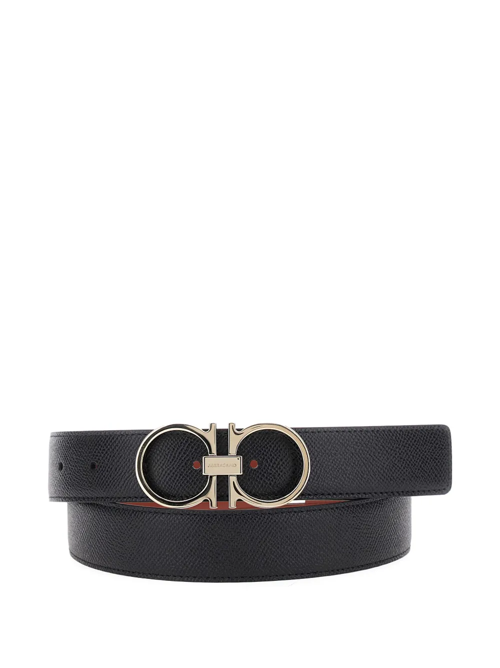 Ferragamo Black Reversible Belt With Gancini Buckle Closure In Grained Leather Man In Black
