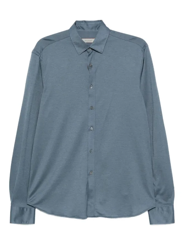 Canali Long-sleeve Cotton-blend Shirt in Blue