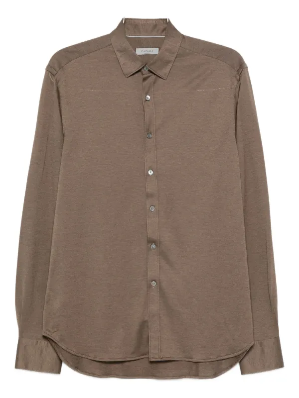 Canali Long-sleeve Cotton-blend Shirt in Brown