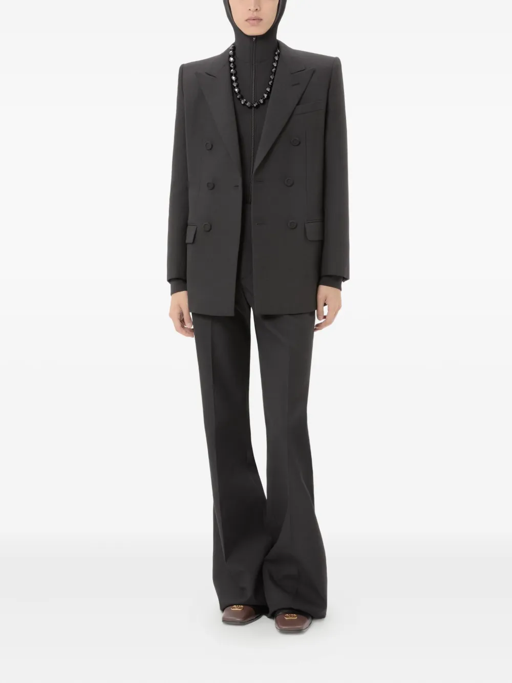 Valentino Double-breasted Suit Jacket In Gray