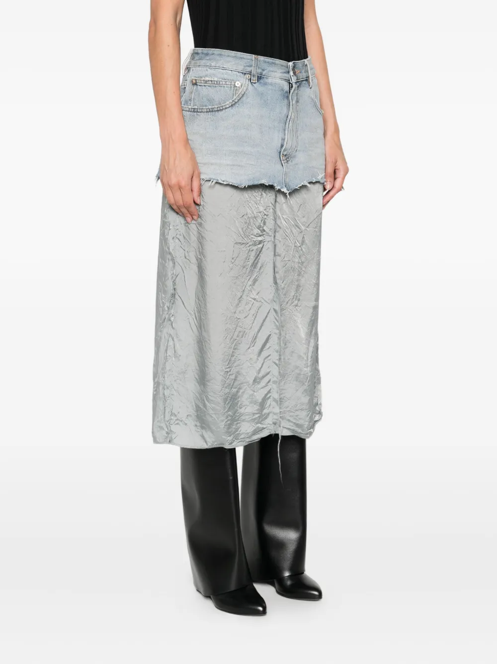 Balenciaga Ripped Off Denim Midi Skirt In Blue