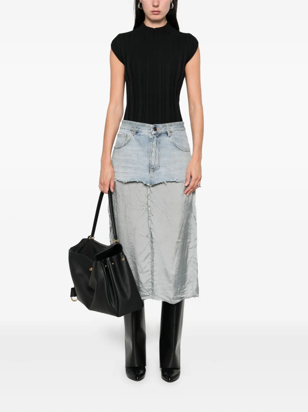 Balenciaga Ripped Off Denim Midi Skirt In Blue