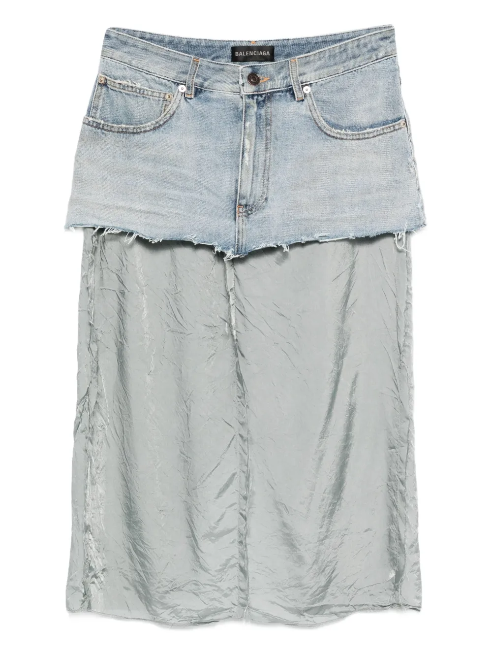 Balenciaga Ripped Off Denim Midi Skirt In Blue