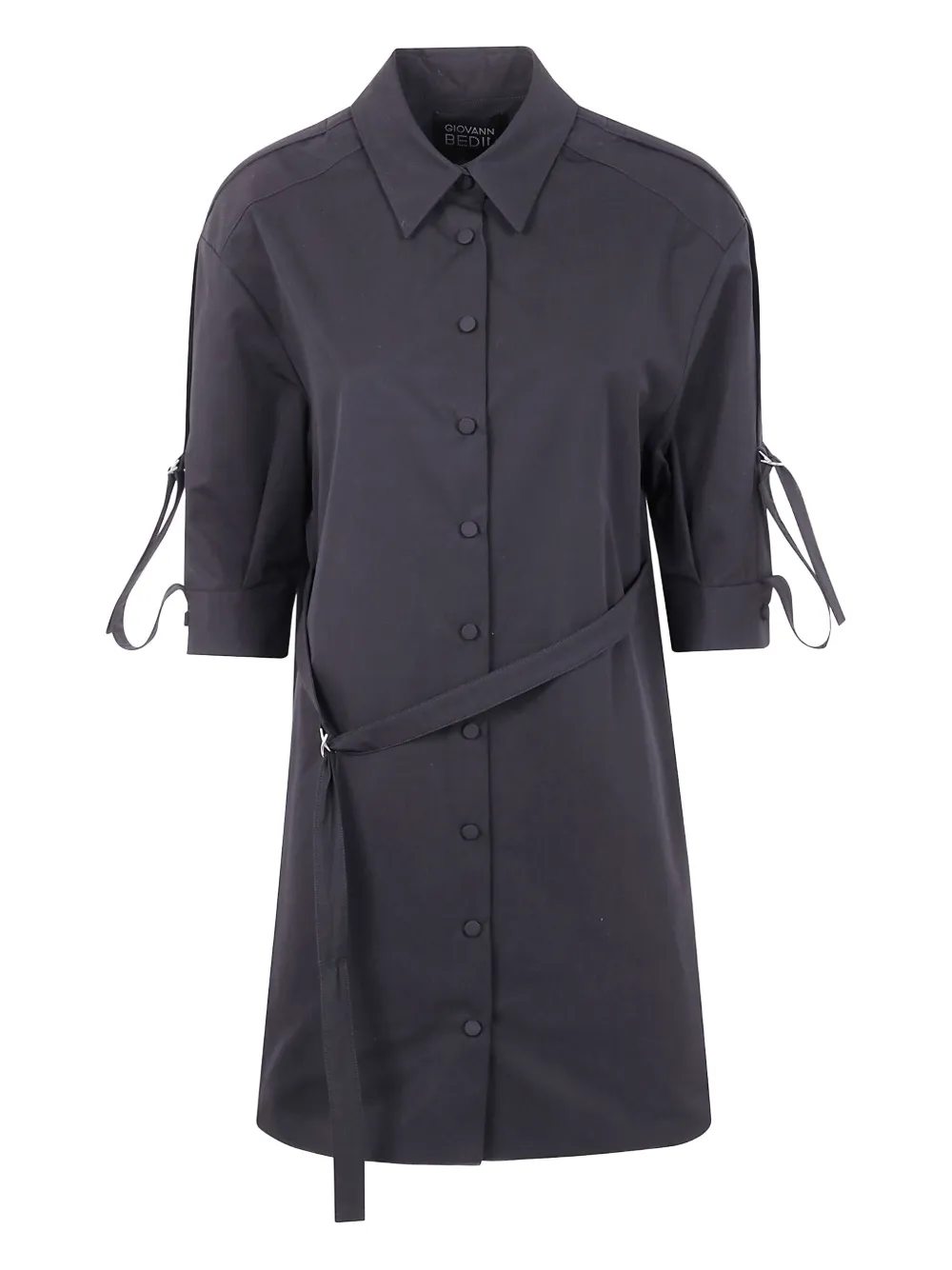 Giovanni Bedin tie-cuff cotton mini shirt dress - Nero