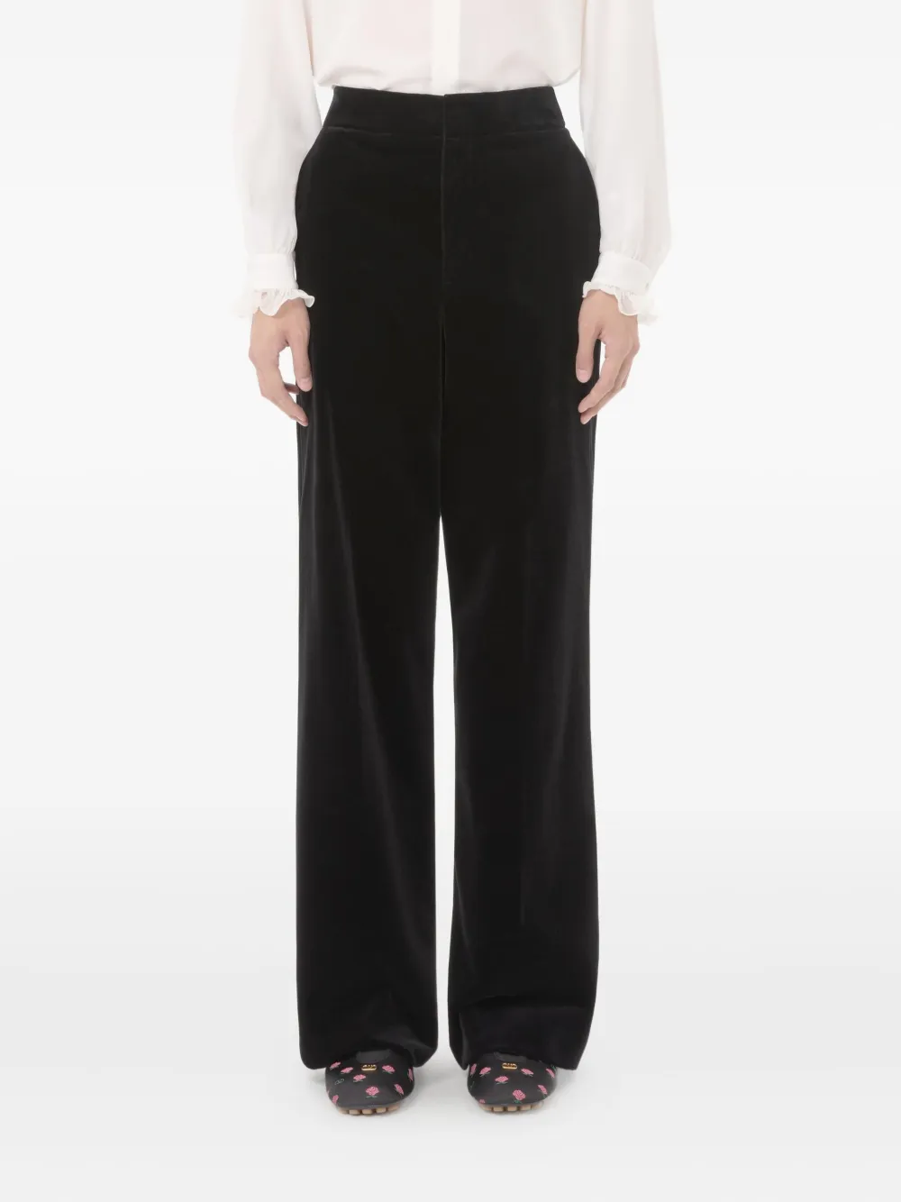Valentino Straight-leg Velvet Pants In Black