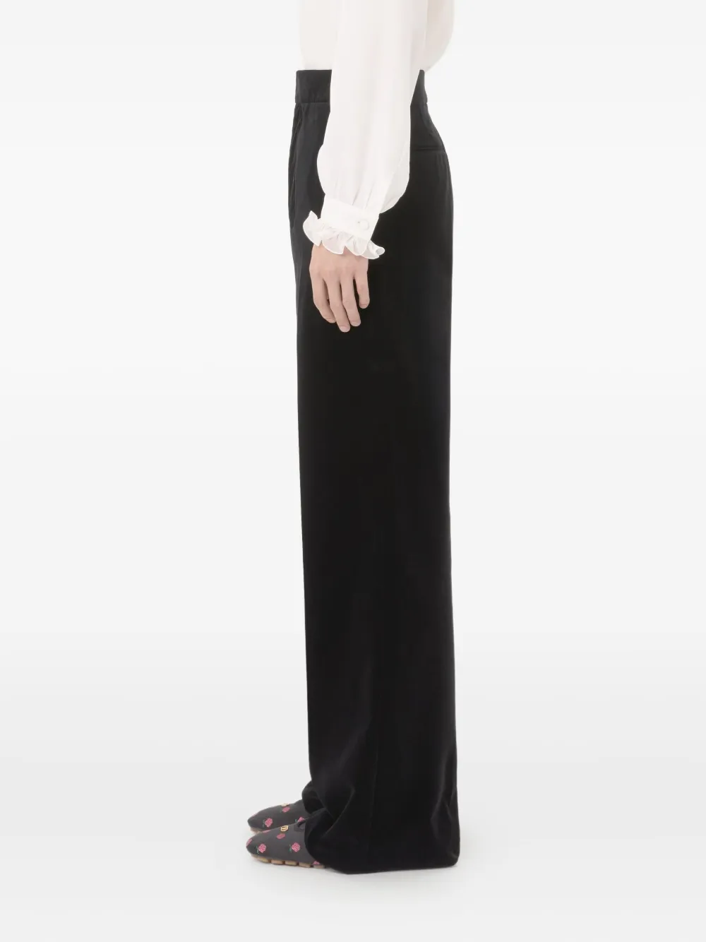 Valentino Straight-leg Velvet Pants In Black