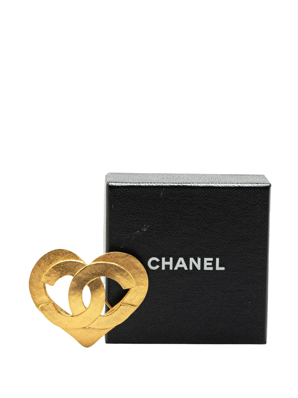 Pre-owned Chanel 1995 Gold Plated Cc Heart Brooch Costume Brooch