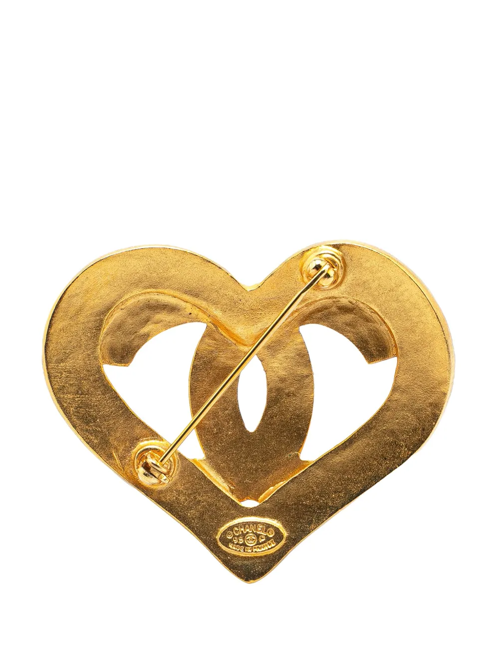 Pre-owned Chanel 1995 Gold Plated Cc Heart Brooch Costume Brooch