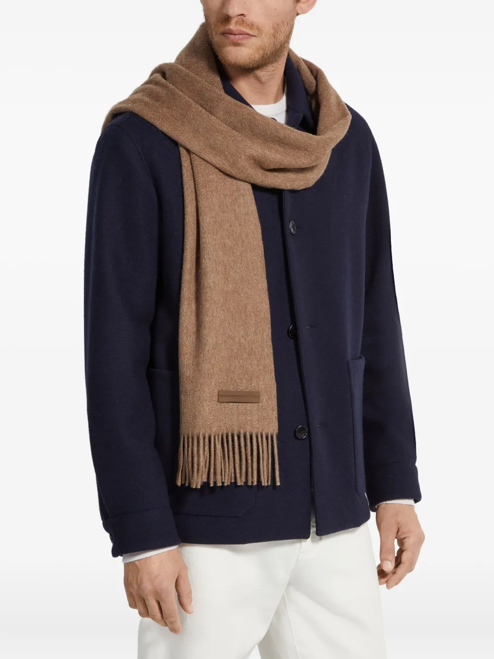 Zegna Fringed Cashemere Scarf In Brown