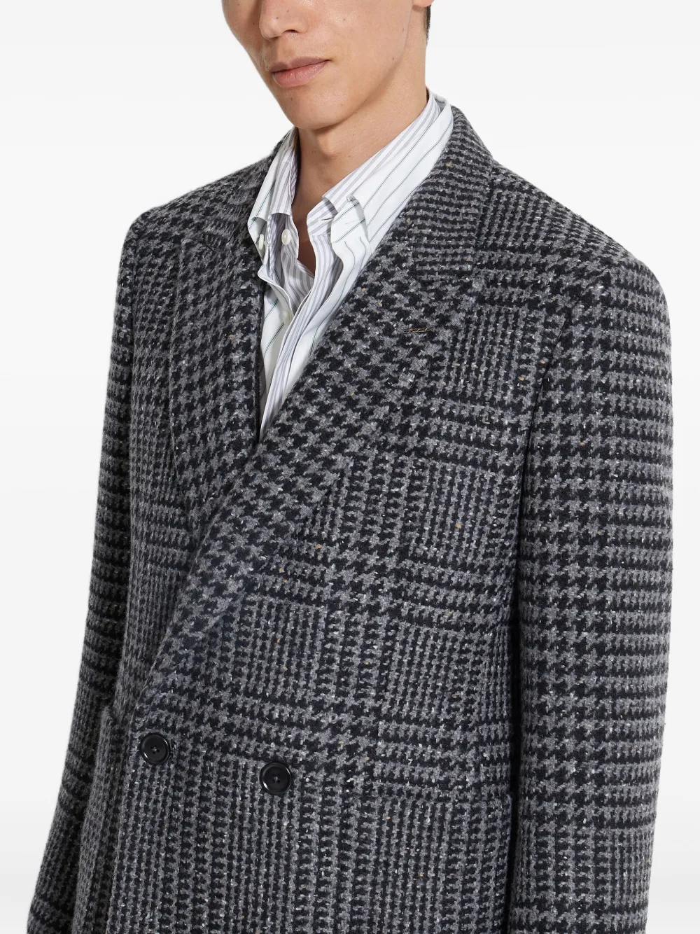 Zegna Houndstooth Double-breasted Blazer In Gray