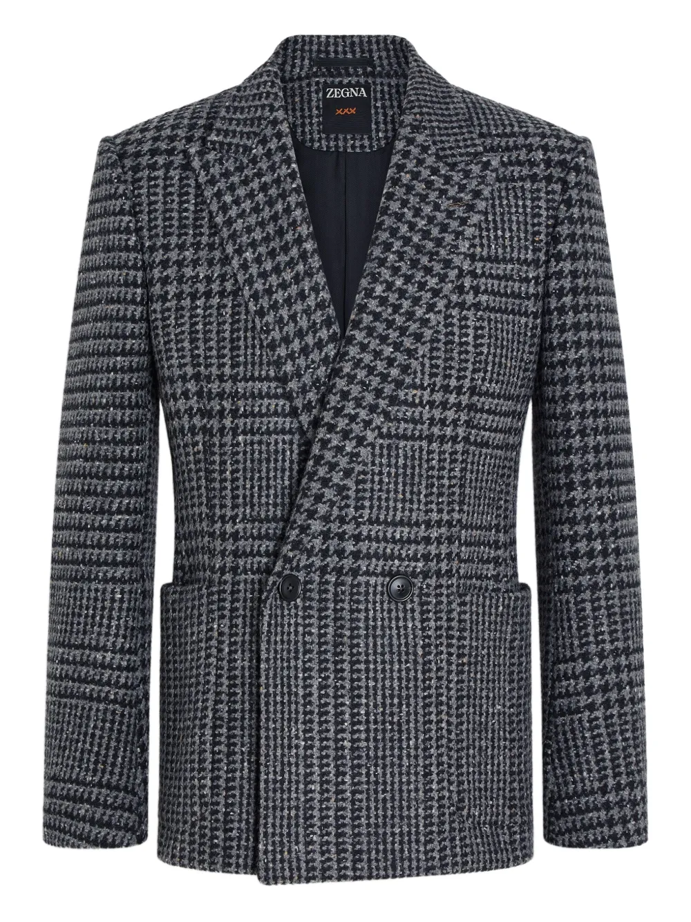 Zegna Houndstooth Double-breasted Blazer In Gray