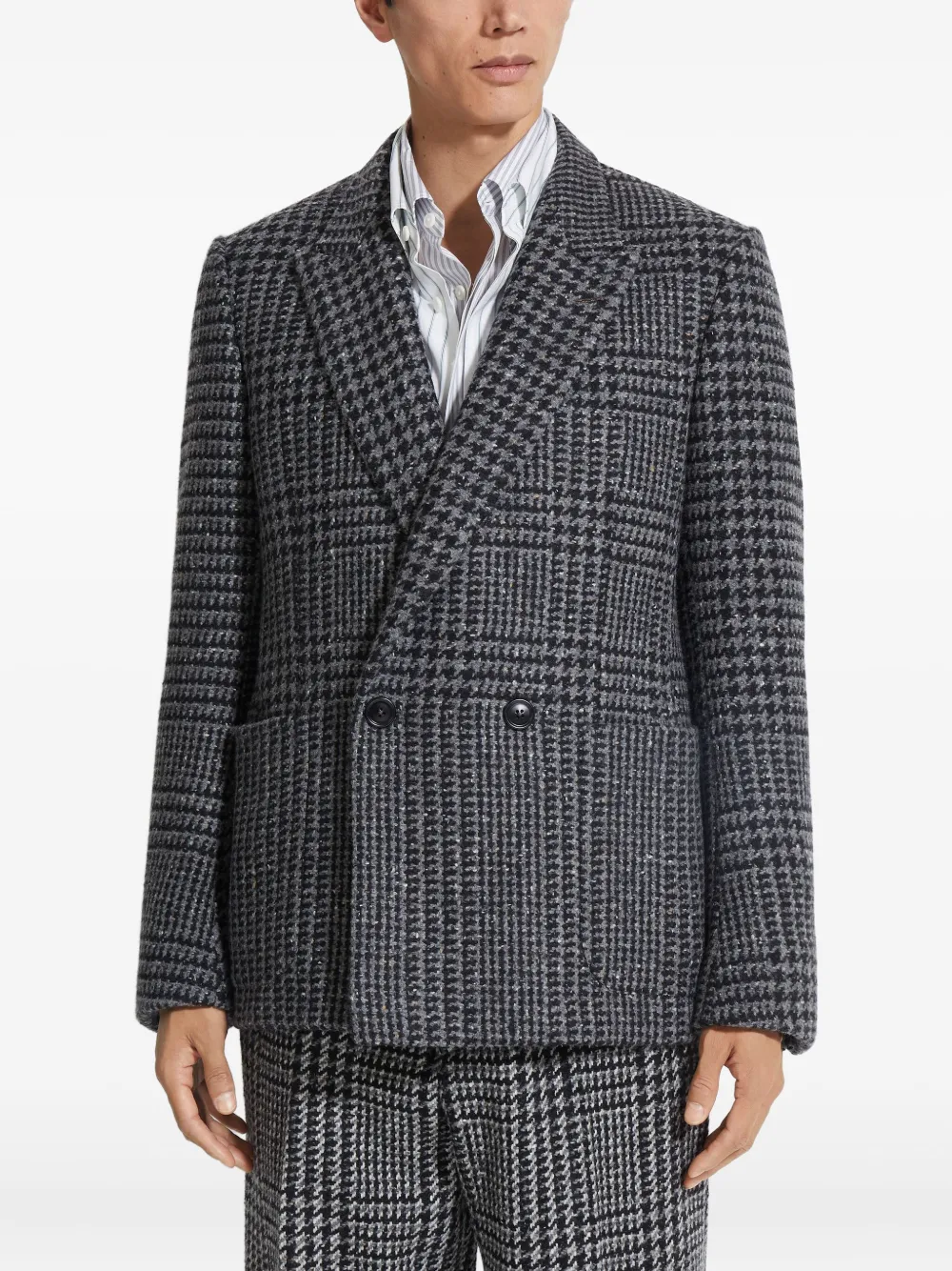 Zegna Houndstooth Double-breasted Blazer In Gray