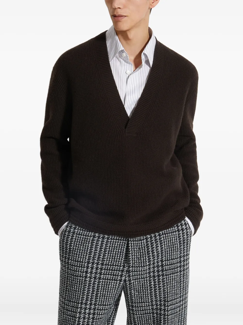 Zegna Oasi kasjmier trui met V-hals - Bruin