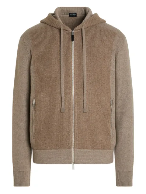 Zegna ribbed-panel zip-up hoodie