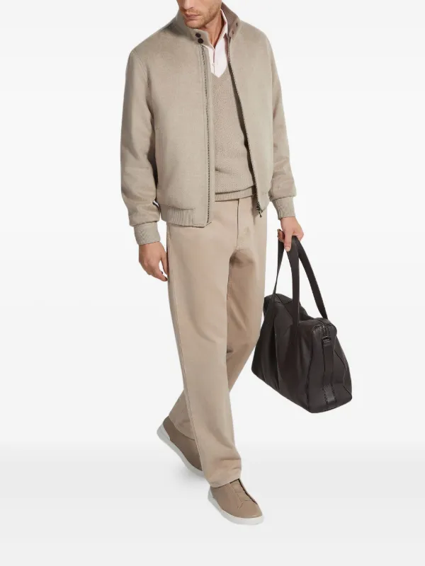 Zegna Cashmere zip-fastening Bomber Jacket | Neutrals | FARFETCH