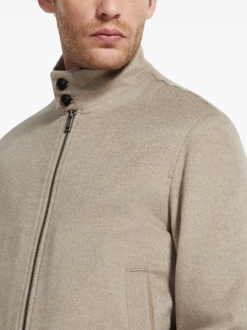 Zegna Cashmere Zip-fastening Bomber Jacket In Neutral