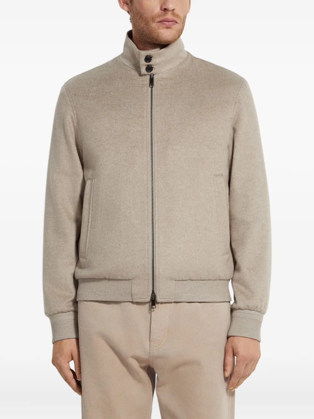 Zegna Cashmere Zip-fastening Bomber Jacket In Neutral